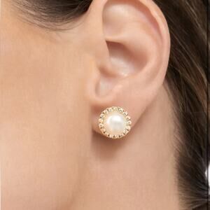 Adornia 9mm Freshwater Pearl Swarovski Crystal Halo Stud Earrings
